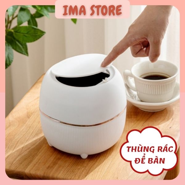 Thùng rác để bàn trang điểm tiện lợi có nắp bấm - Sọt rác mini thông minh bằng nhựa có nắp đậy