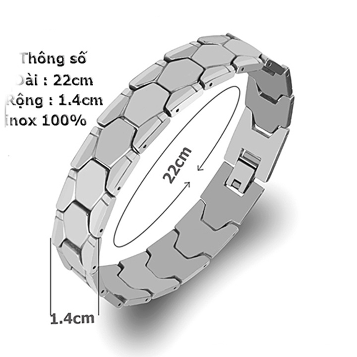 Lắc tay nam titan cao cấp đẹp sang trọng inox thép không gỉ kiểu vảy bảng to trangsucpt kích cỡ 14mm màu trắng PTLTNA100