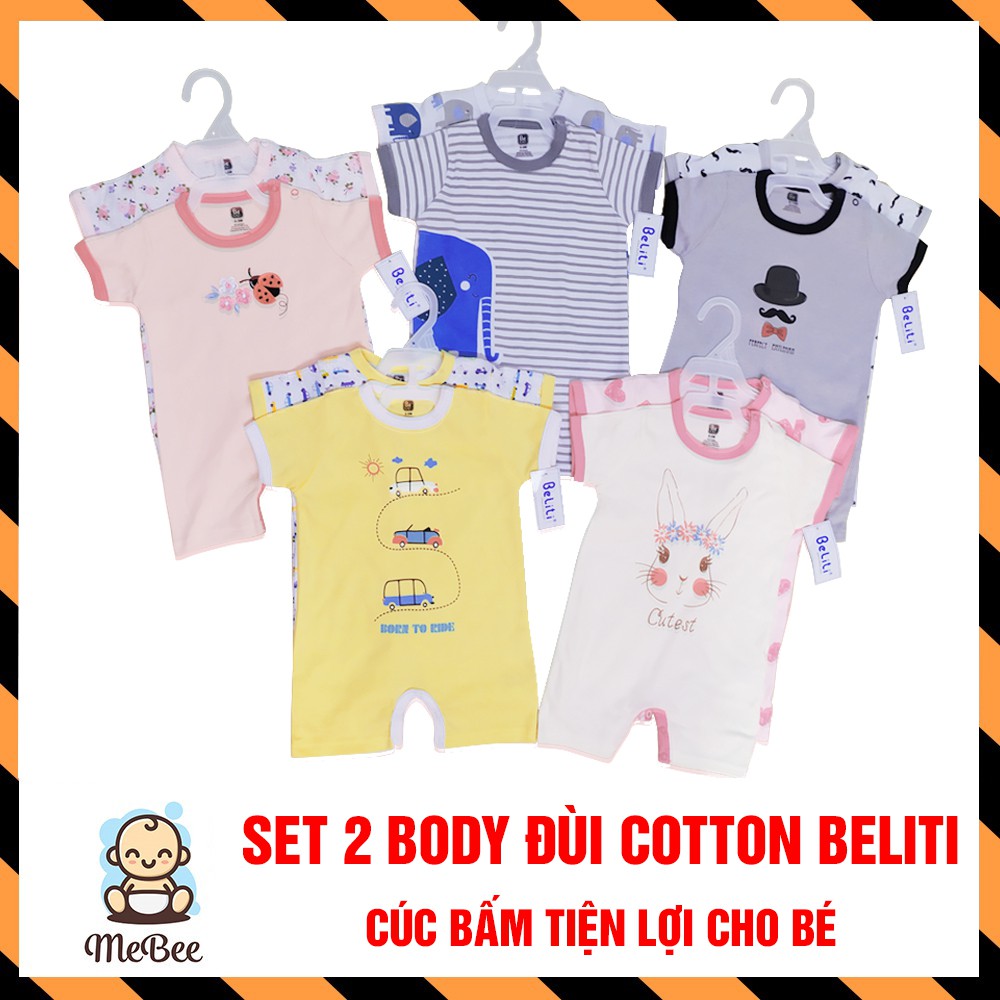 Set 2 Body đùi Beliti cúc bấm cài vai cho bé 0-12 tháng