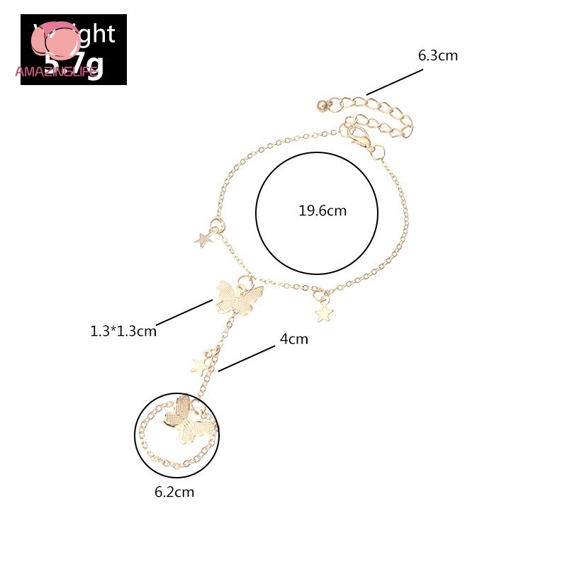 [Amazinglife] 1 Vòng Tay / Nhẫn Hợp Kim Mặt Hình Ngôi Sao / Bướm Tinh Tế Có Thể Điều Chỉnh Kích Thước Cho Nữ