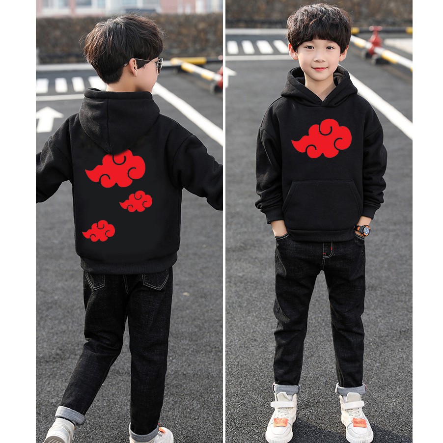 Áo hoodie trẻ em in hình Akatsuki Naruto form rộng phong cách ulzzang