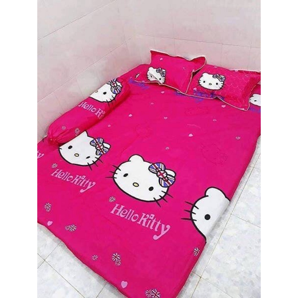 Bộ 3 món ga gối poly cotton kitty đỏ (Kitty cờ Anh)