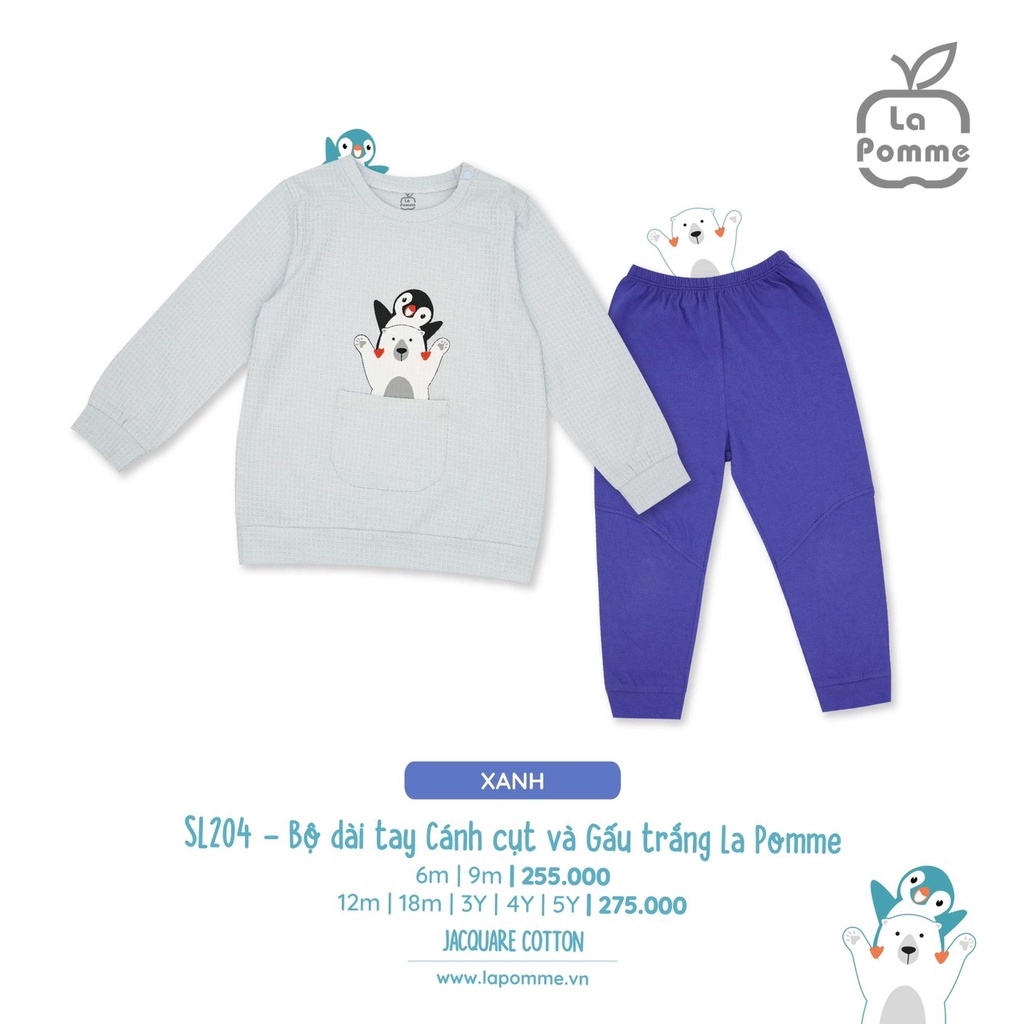 La pomme Bộ quần áo dài tay bé trai bé gái SL204 Cánh cut và Gấu trắng La pomme