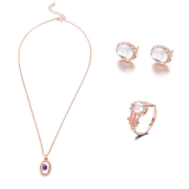 Set dây chuyền và nhẫn và khuyên tai đính đá opal tự nhiên