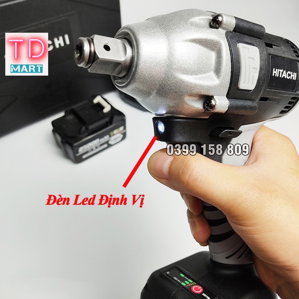 Máy Siết bulong, bắt vit Hitachi 198V Không Chổi Than Pin 10Cell