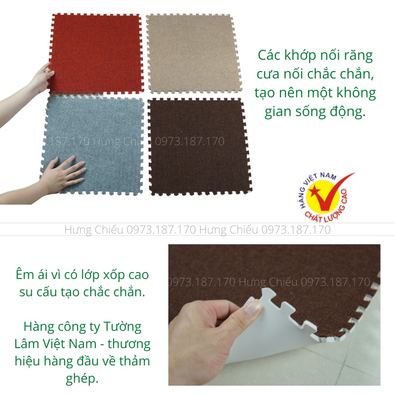 Thảm nỉ ghép trải sàn miếng chống trơn trượt trải phòng khách Tường Lâm tấm 40x40cm