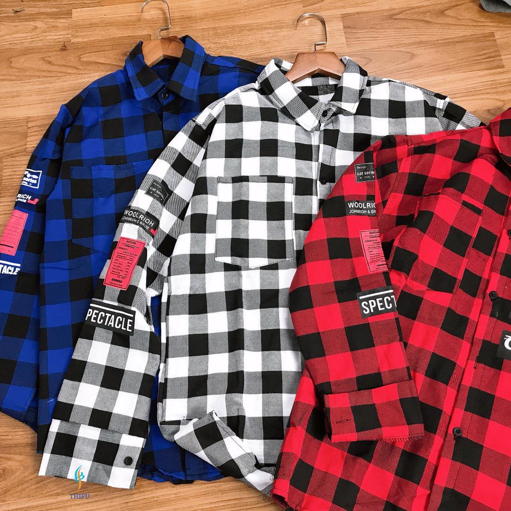 Áo Khoác Sơ Mi Caro Nam Nữ Trẻ Trung Thêu Hình Cực Xịn Chất Vải Kate Mát, Mềm, Mịn