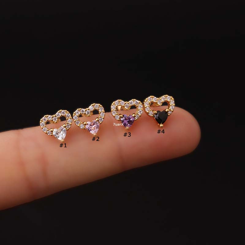 1 Khuyên Tai Hình Trái Tim Đôi Bằng Thép Không Gỉ Đính Đá Zircon 20G