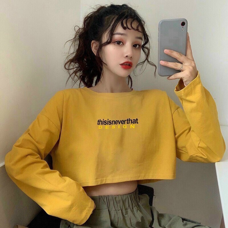 (Hàng Sỉ) Áo Croptop tay dài nữ form rộng Unisex DESIGN Freesize 45-70kg, áo thun nam form rộng tay lỡ, áo phông nữ form