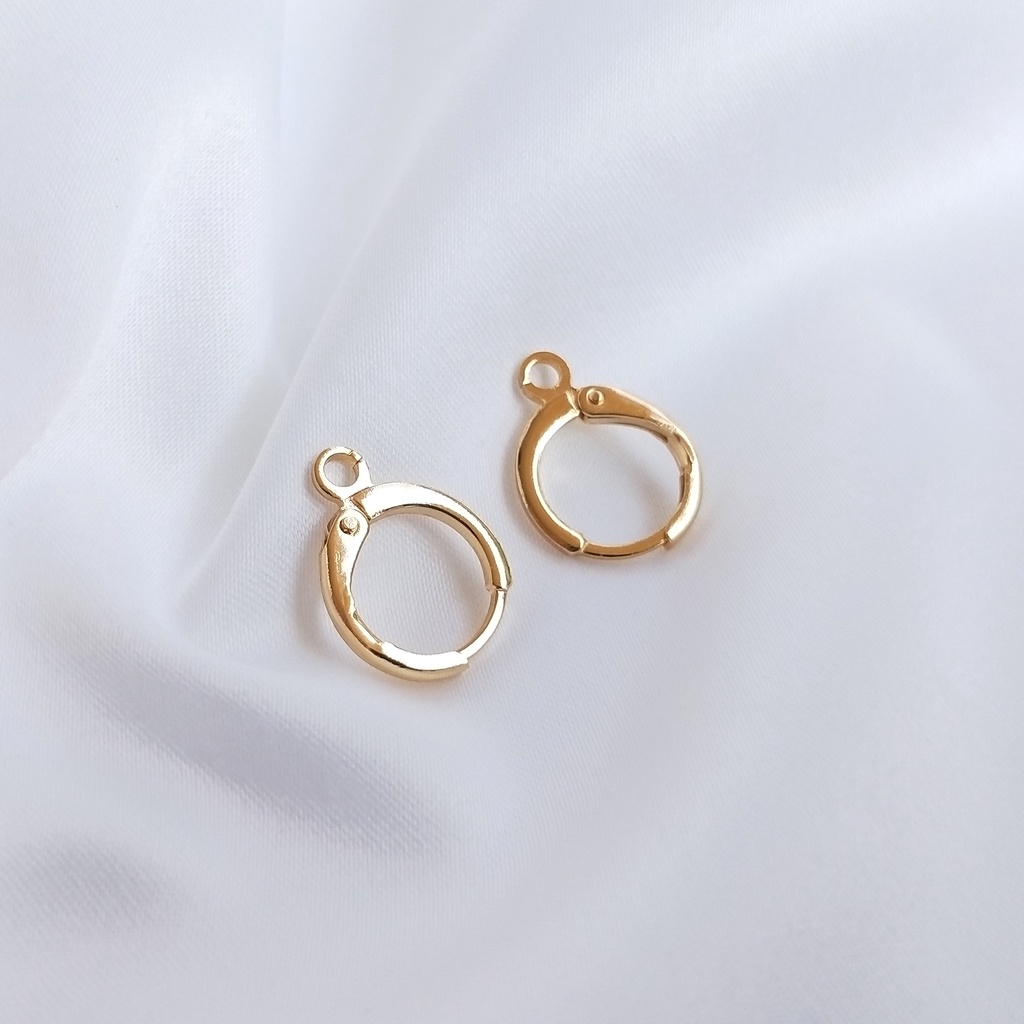 [Little Blu] Khuyên Tai Dạng Kẹp Tròn Mạ Vàng Đồng 14K Phong Cách Âu Mỹ Thông Dụng diy