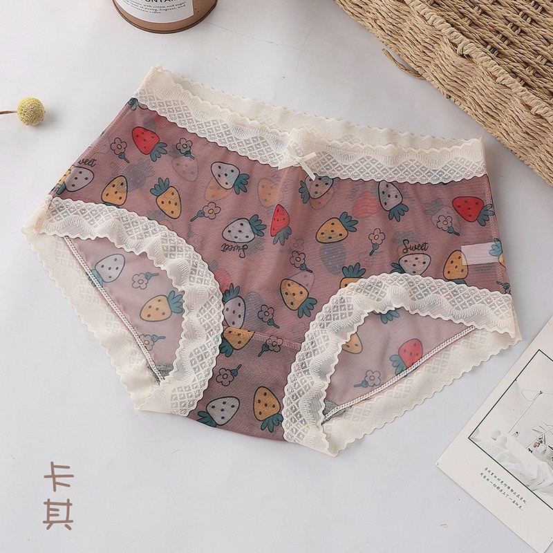 Quần Lót Lụa Viền Ren Phối Hoạ Tiết Hình Hoa Quả Cute