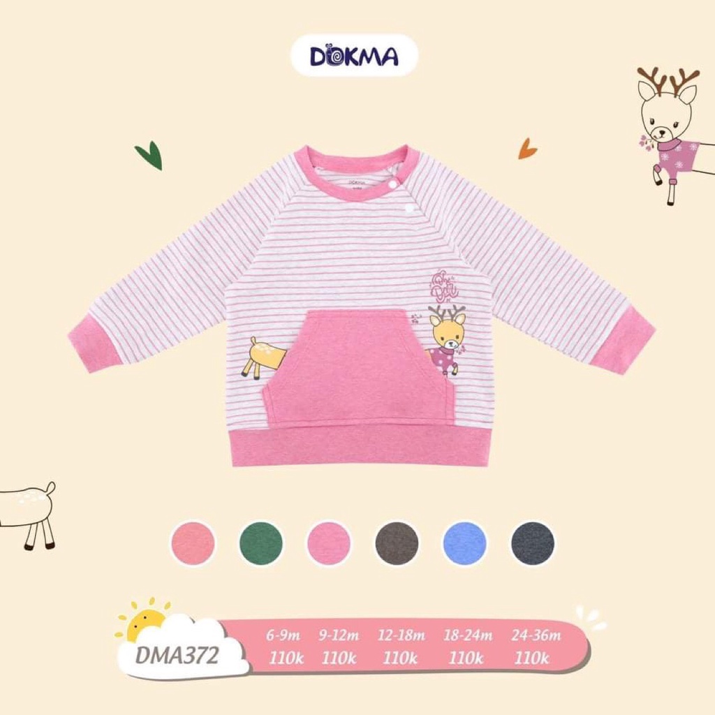 Áo thun dài tay thu đông vải cotton dày dặn cho bé trai bé gái Dokma sale size 6M-36M DMA372 Lamiha
