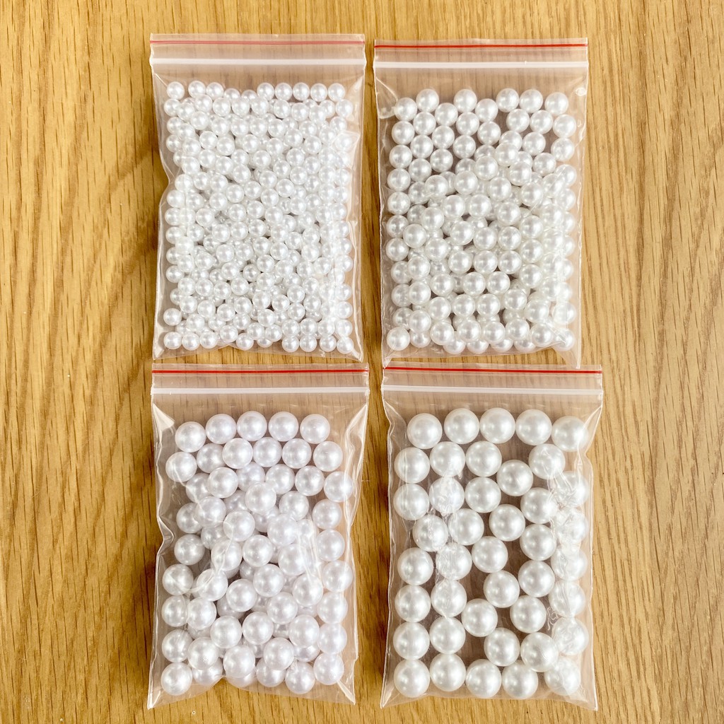 Hạt Ngọc Trai Nhựa Trắng KHÔNG LỖ 6mm, 8mm, 10mm, 12mm