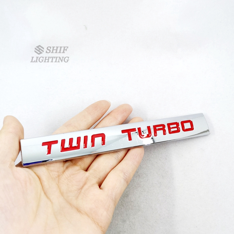 Logo họa tiết TWIN TURBO chất liệu kim loại trang trí xe hơi độc đáo