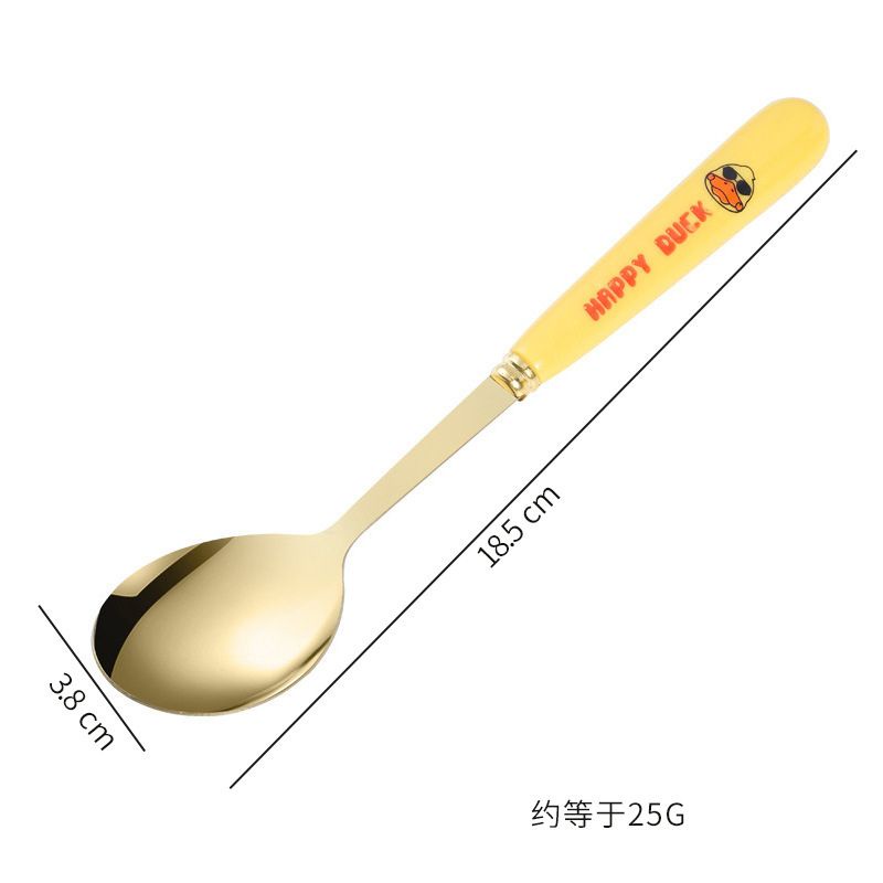 Bộ 6 thìa inox mạ vàng Duck cán dài muỗng ăn siêu dễ thương full hộp MIIBOOSHI D2.095