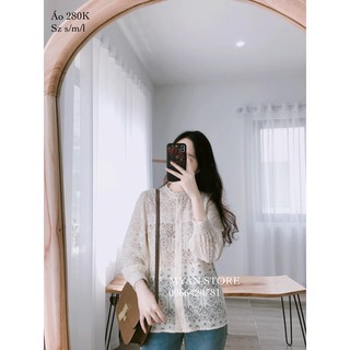 Áo sơ mi pha ren cổ và tay