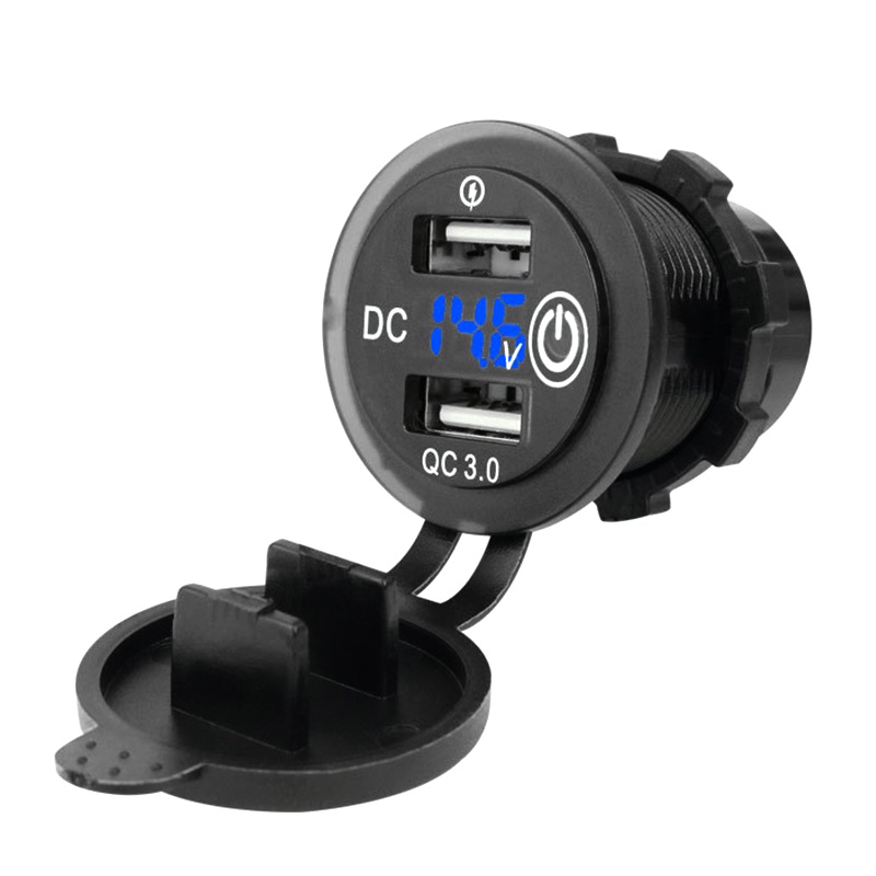 Cục Sạc Nhanh QC3.0 USB Vôn Kế Có Công Tắc Bật / Tắt Có Đèn LED Cho Xe Hơi / Xe Máy 12V / 24V