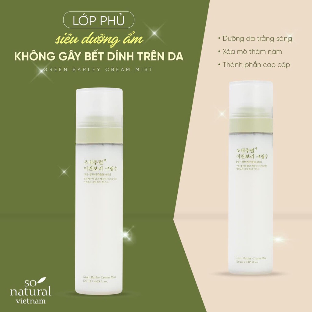 XỊT KHOÁNG LÚA MẠCH Green Barley Cream Mist - THUẦN CHAY CHO LÀN DA LÁNG MỊN