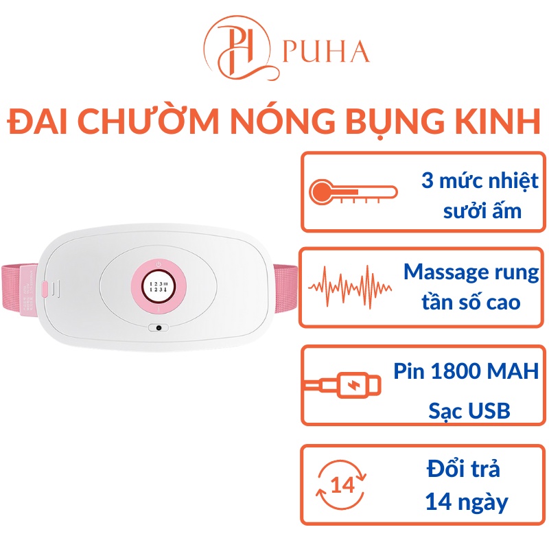 Đai chườm nóng sưởi ấm PUHA có chức năng massage giảm đau bụng kinh nguyệt quà tặng bạn gái