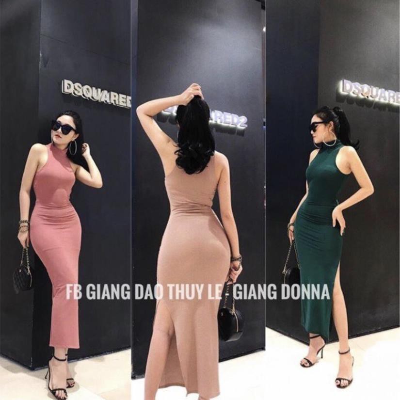 Đầm body cổ lọ tay sát nách - vấy ôm dự tiệc - thun cotton co dãn - hàng vnxk  ྇