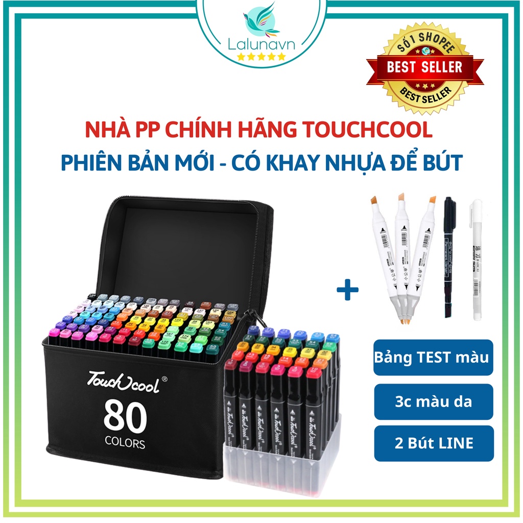 Bút màu Marker Touch Cool họa cụ tô màu dạ vẽ tranh anime Túi Vải Bộ 30/60/80 Lalunavn-A01