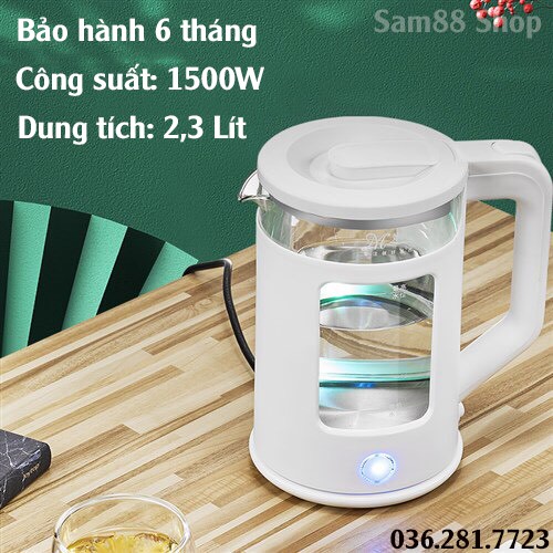 Ấm Siêu Tốc Thủy Tinh Cách Nhiệt - Ấm Đun Nước Thủy Tinh Công Suất 1500W Dung Tích 2,3 Lít - Bảo Hành 6 Tháng