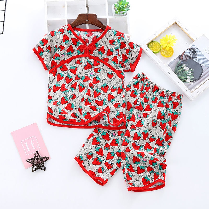 Bộ Hán Phục Mặc Ở Nhà Tay Ngắn Chất Liệu Cotton Lụa Mỏng Thời Trang Mùa Hè Cho Bé