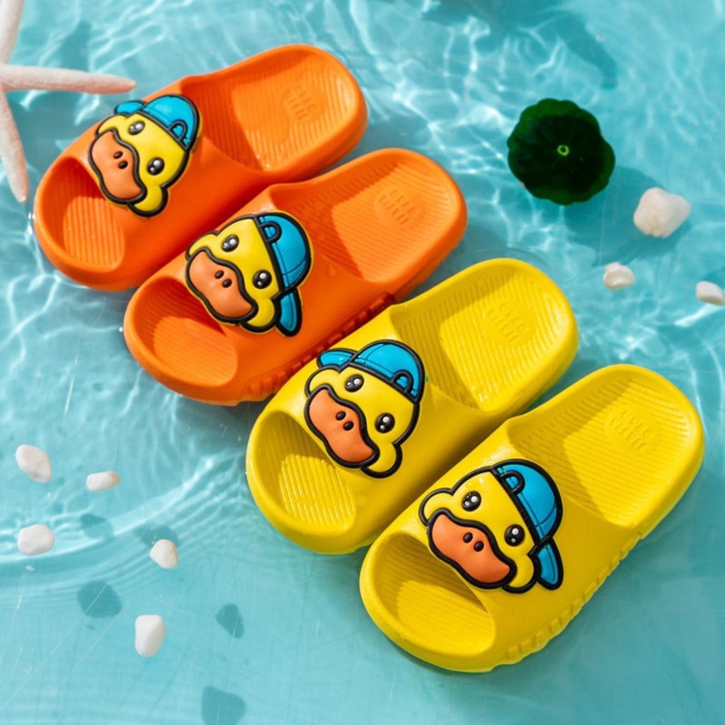 Dép bánh mì cho bé trai bé gái cao su đúc nguyên khối hình vịt đội nón