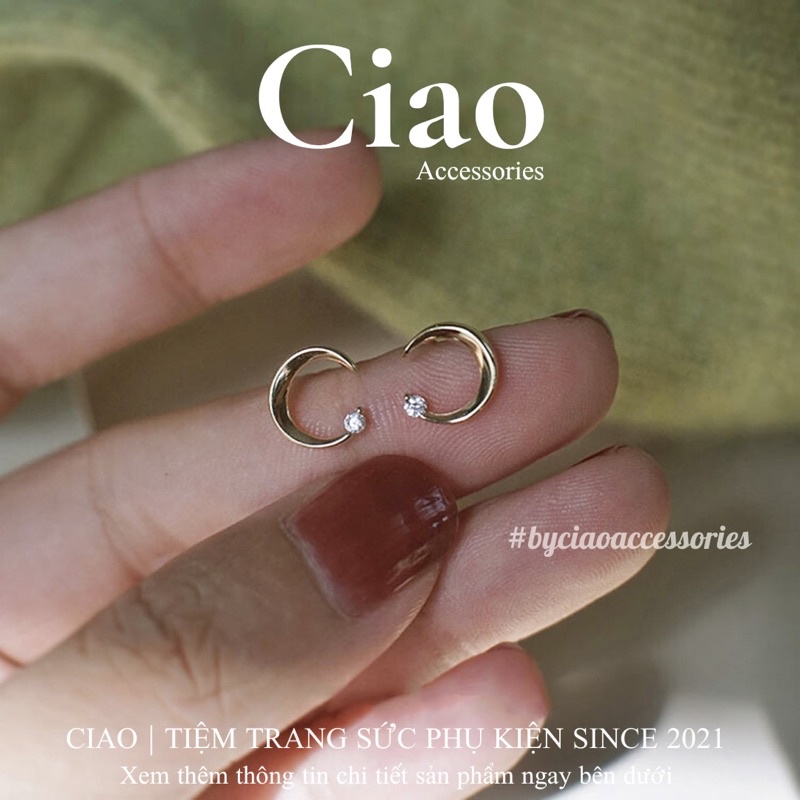 Khuyên tai/ Bông tai mạ bạc S925 thiết kế hình mặt trăng Alula Ciao