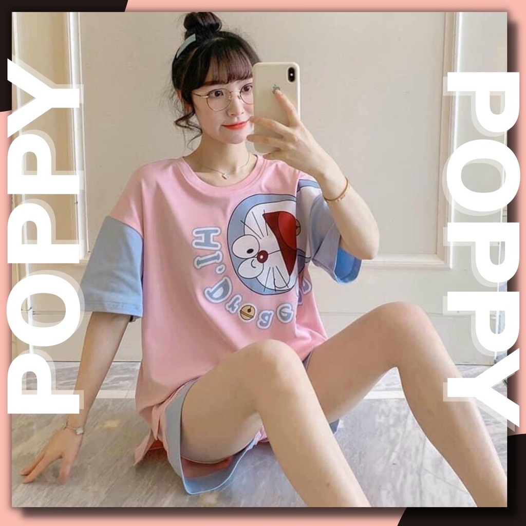 Đồ bộ pijama cộc đùi chất liệu thun cotog 4c Pyjama nữ hàn quốc đẹp bộ ngủ nữ dài tay cao cấp đẹp POPPY cộc đùi