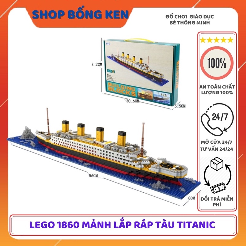 Bộ đồ chơi lắp ráp xếp hình Lego 1860 miếng xây dựng tàu TITANIC kích thước 56 x 8 x 12cm