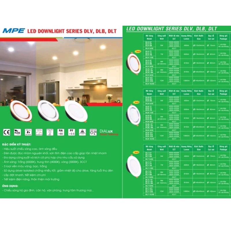 Bóng led âm trần MPE-7w/3màu/90_chính hãng 100%