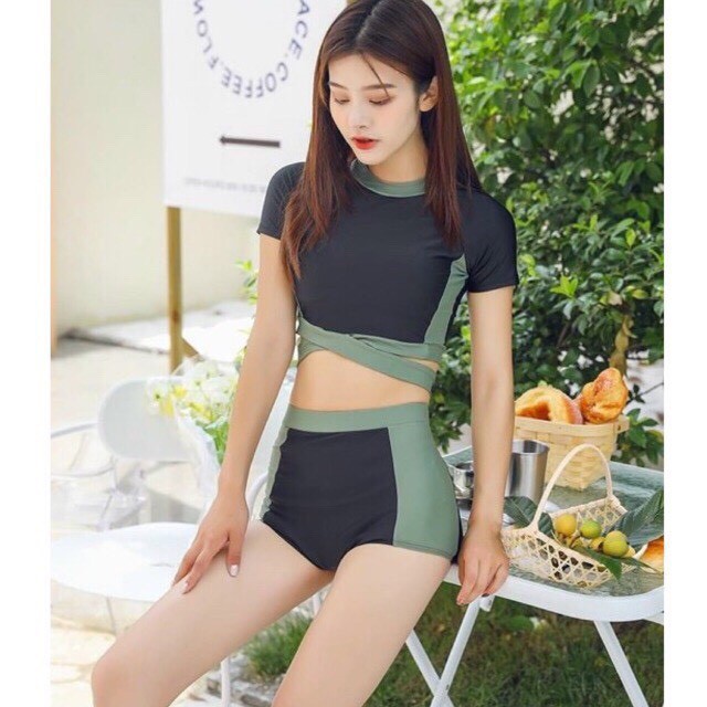 BIKINI 2 Mảnh Áo Và Quần Cạp Cao Màu Đen Sọc Xanh BIKINISTORE | BigBuy360 - bigbuy360.vn
