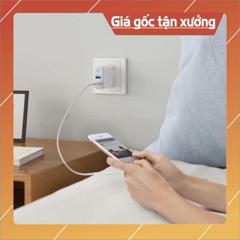 Cóc củ sạc nhanh 24W công nghệ PowerIQ cho điện thoại / máy tính bảng hiệu Anker PowerPort 2 Lite - hàng nhập khẩu