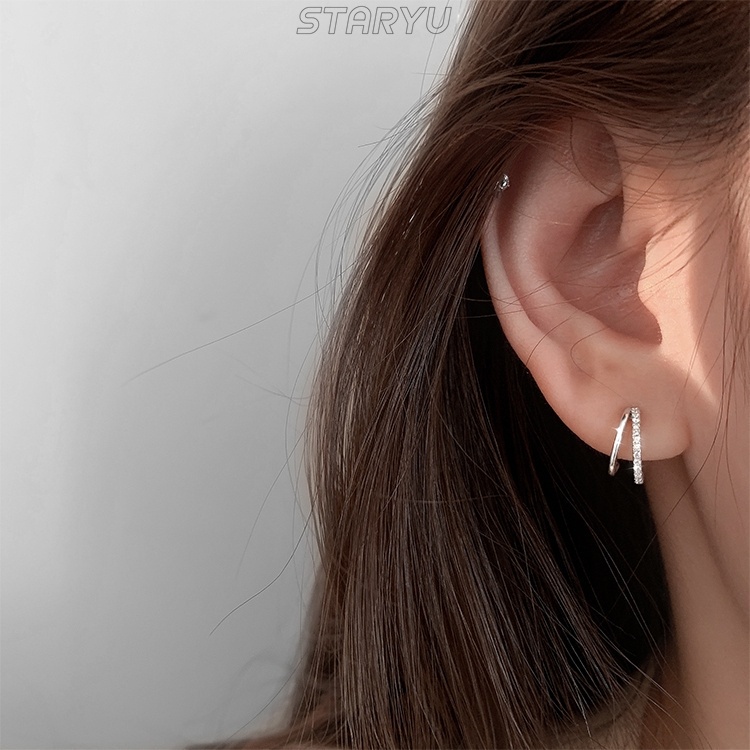Bông Tai Bạc S925 Hình Bán Nguyệt Lấp Lánh Thời Trang Hàn Quốc Cho Nữ