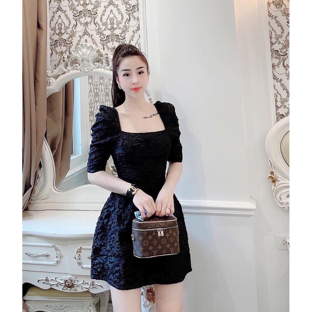 Đầm Gấm Xốp Tay Phồng Cổ Vuông | BigBuy360 - bigbuy360.vn