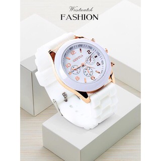 Đồng Hồ Nam Nữ Geneva Màu Trắng dây dẻo