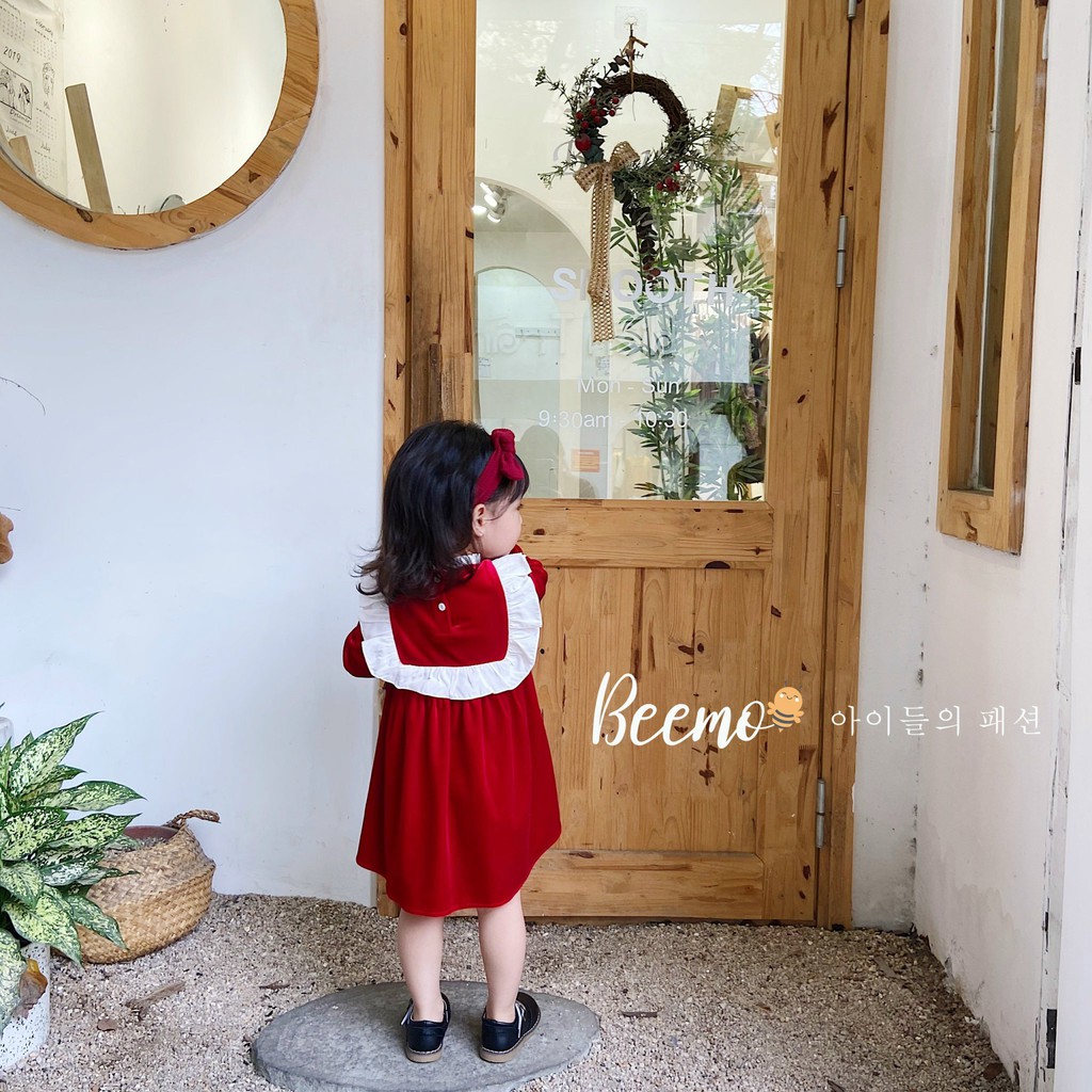 [TẾT] Váy nhung đỏ viền cổ cực xinh cho bé gái diện Tết đi chơi chụp ảnh (hàng đẹp bao đổi trả 5 ngày)