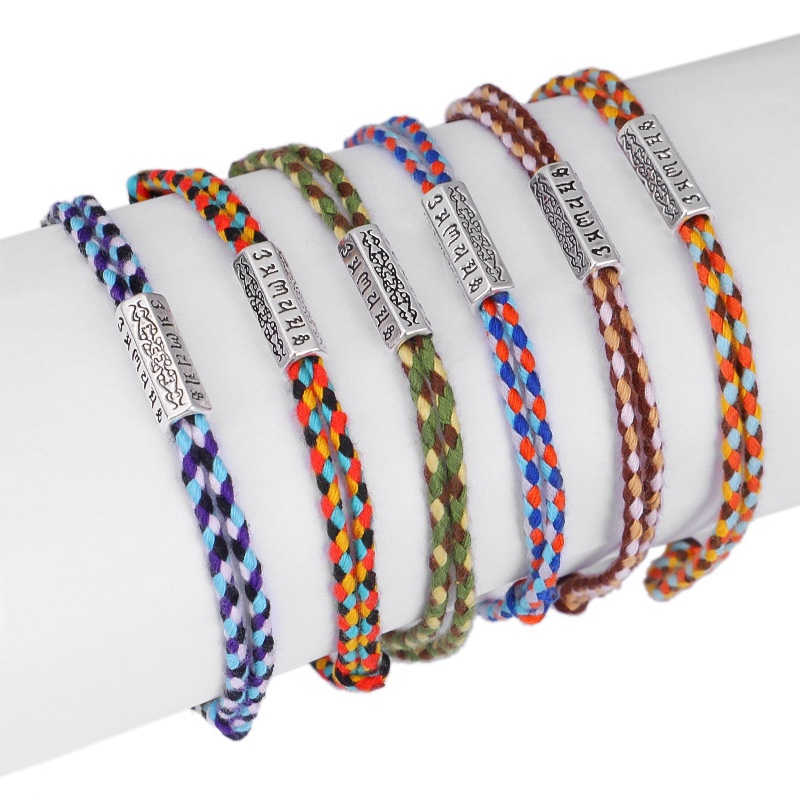 Vòng Tay Tết Chỉ Màu Charm Ommanipadmehum Handmade Phong Cách Tây Tạng Nepal