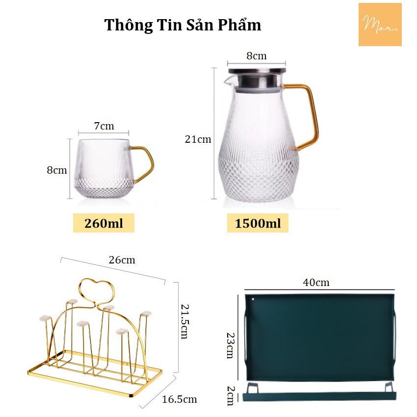 Bộ bình nước thủy tinh vân sọc - 1.6L