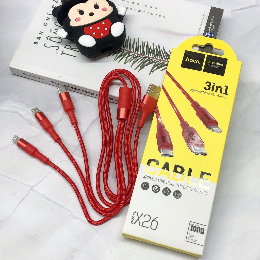 Cáp Sạc X26 3 Đầu cho Điện Thoại, Pin Dự Phòng - Dây Sạc 3 Đầu Đa Năng
