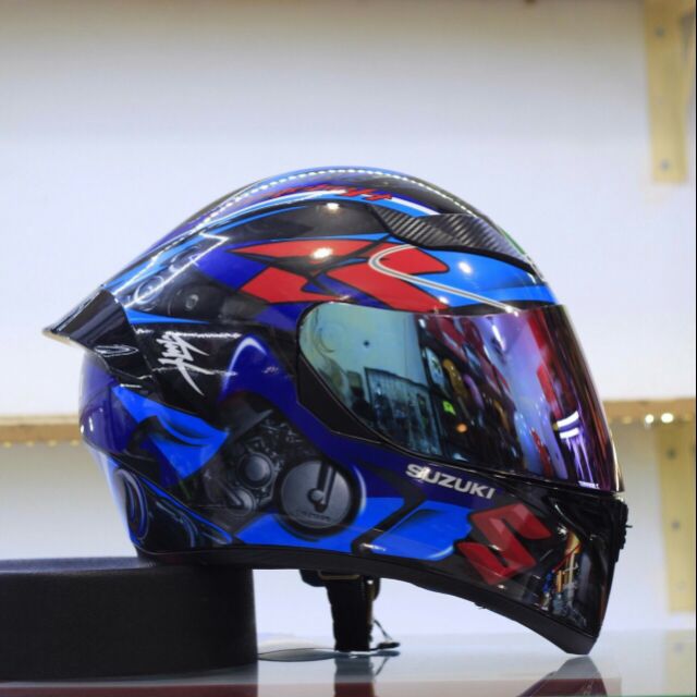 MŨ FULLFACE ROC M138 1 KÍNH LÊN TEM SUZUKI XANH DƯƠNG