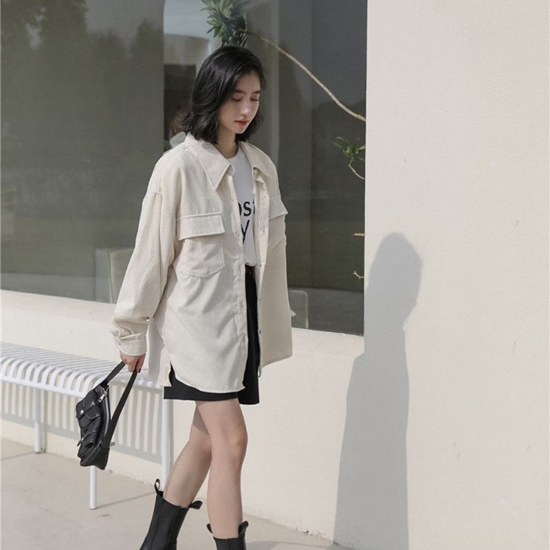 IELGY    Áo Khoác Nhung Tay Dài Cổ Polo Thời Trang Dễ Phối Đồ Cho Bạn Gái