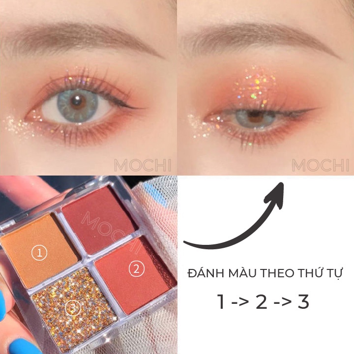 Bảng Phấn Mắt 4 Ô Màu Pumpkin Wine Red DIKALU Nhũ Lì Kim Tuyến Trang Điểm Makeup Mắt MOCHI SHOP