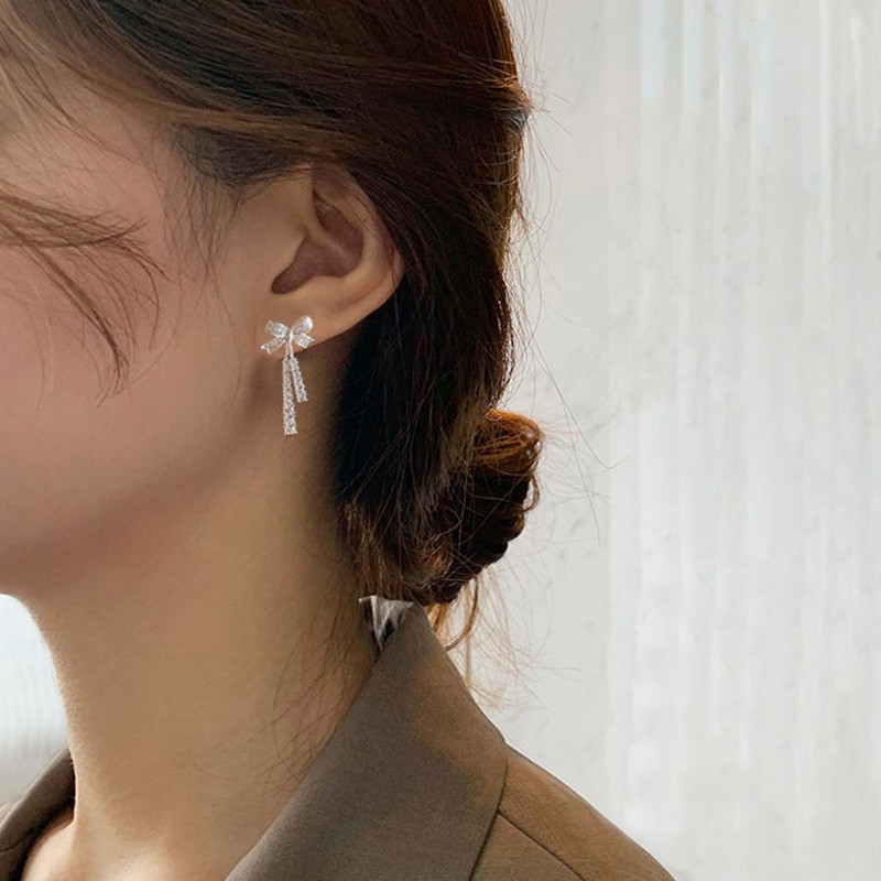 Bông tai bạc nữ hình nơ thắt dài sang chảnh DaLiA Jewelry khuyên tai bạc 925 không gỉ