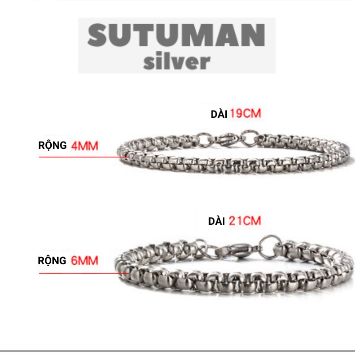 [GIAO HỎA TỐC] Vòng đeo tay nam chuỗi vuông thép không gỉ phong cách Hàn Quốc thương hiệu SUTUMANsilver
