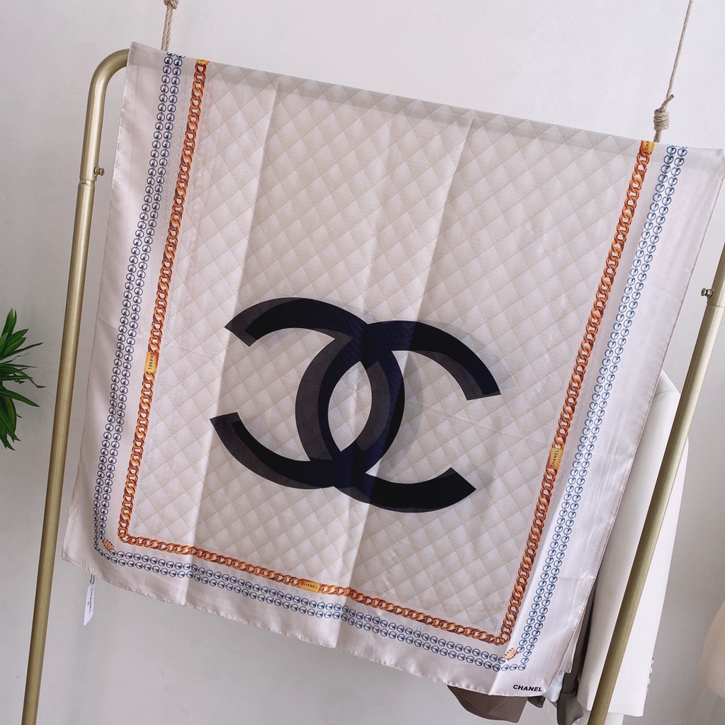 Khăn Quàng Cổ Chống Nắng Bằng Lụa In Chữ CC Thời Trang Mới 2022 Cho Nữ