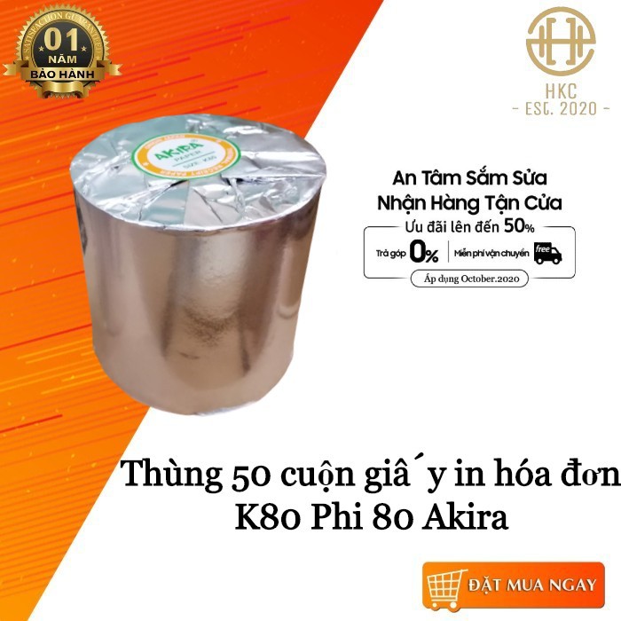 50 cuộn giấy in hóa đơn K80 đường kính 80mm Akira