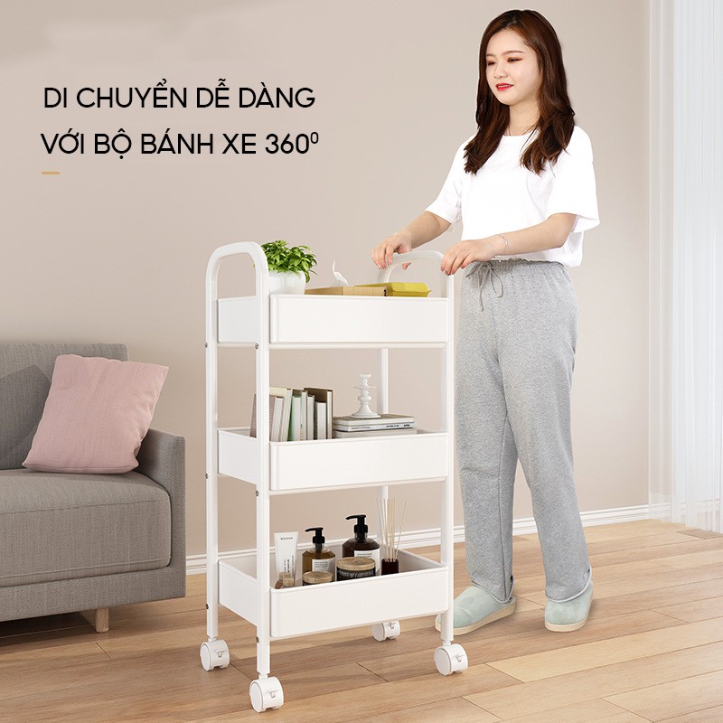 Kệ Spa Bỉm Sữa Để Đồ Gia Đình Đa Năng Có Bánh Xe 3 4 Tầng VANDO Thép Carbon