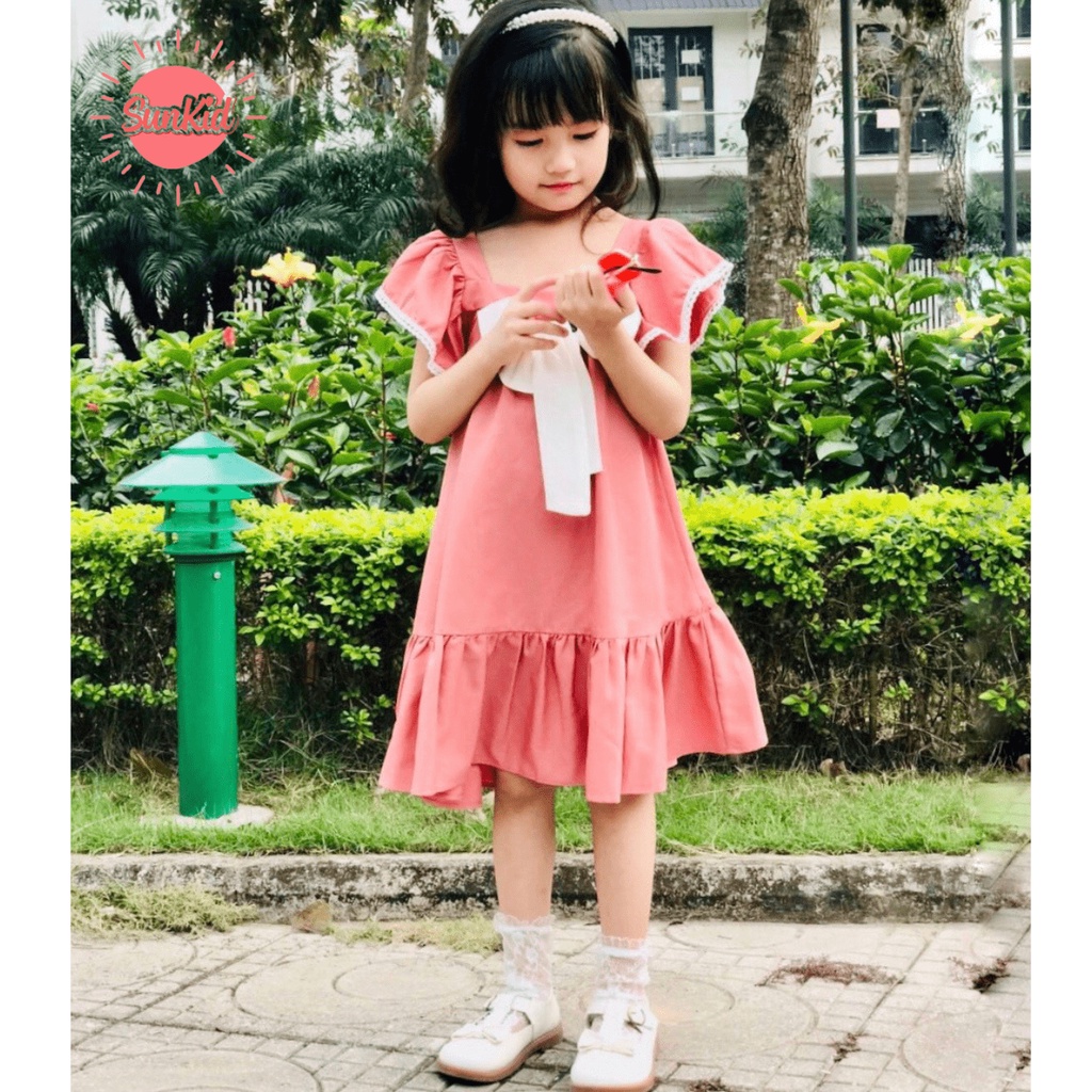 Váy đầm bé gái dáng suông đuôi cá thắt nơ vải trượt nhật cao cấp mùa hè Sunkid NN2 màu hồng 4-12 tuổi